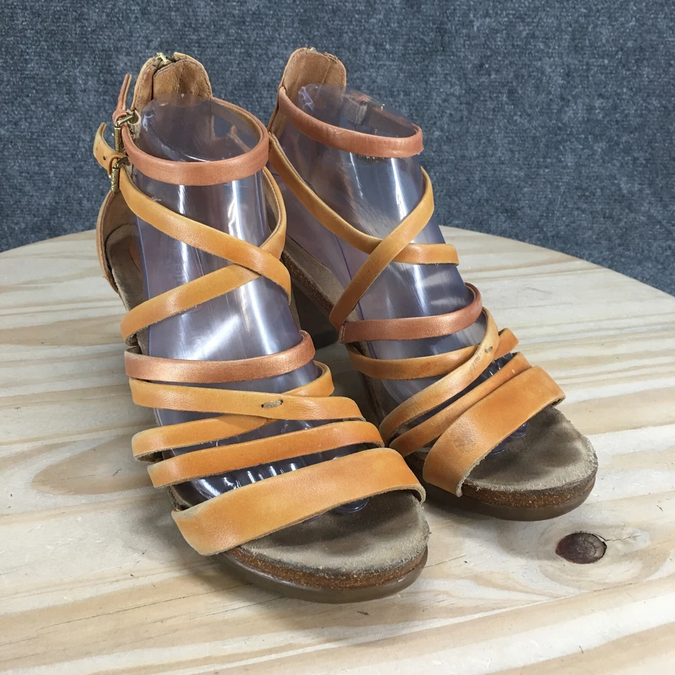 Bussola Sandals Women 40 Yellow Brown Ja Jolla Strappy Open Toe Leather Heel Zip - Image 3 of 4