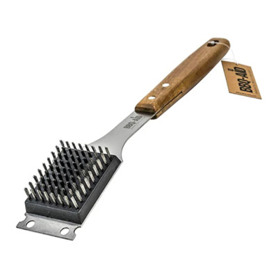 BBQ-Aid Barbecue Grill Brush and Scraper   Extended, Large Wooden Handle