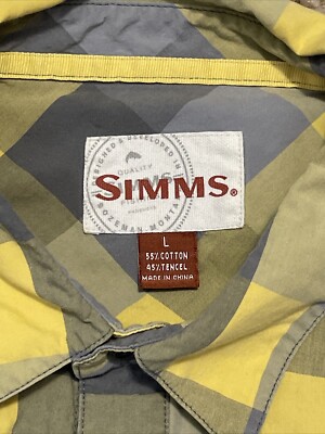 Simms★シムス Espirito 半袖シャツ size:S Simms Shirt Mens L Gray Yellow Plaid Espirito Short Sleeve