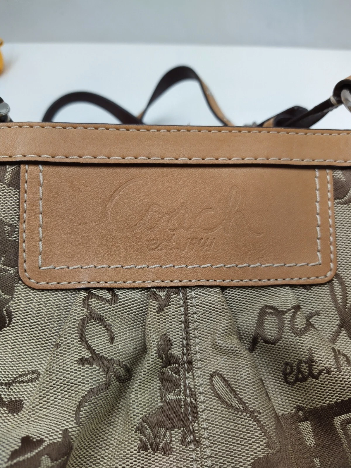 Borsa Coach cavallo e carrozza marrone tela bordo pelle chiusura cerniera tote bag