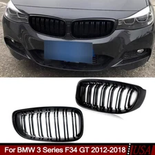 Gloss Black Dual Slats Front Bumper Kidney Hood Grille For BMW F34 GT 2012-2018