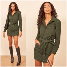 Reformation Lydia Mini Green Shirt Dress Size 2