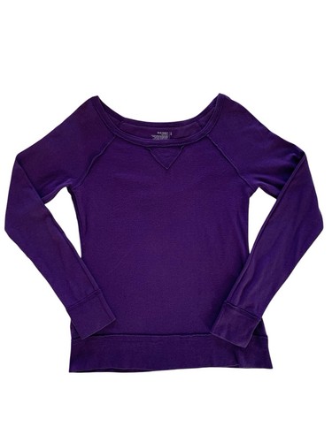Old Navy Shirt Exposed Hem U-Bootneck Cuffed Long Sleeves Purple Damen Gr. S