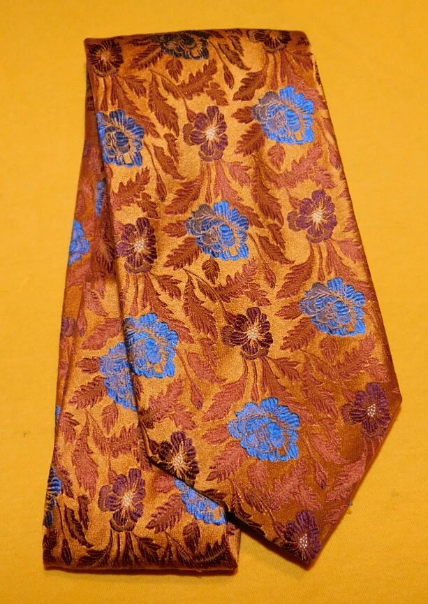 CORBATA FLORAL ALTEA MILANO HECHA EN ITALIA NARANJA/AZUL/MARRÓN - CORBATAS - CORBATAS DE DISEÑADOR. Foto 2 de 3