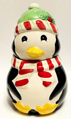 Penguin Ceramic Cookie Jar by David's Cookies Cute and Colorful 9 inches tall.