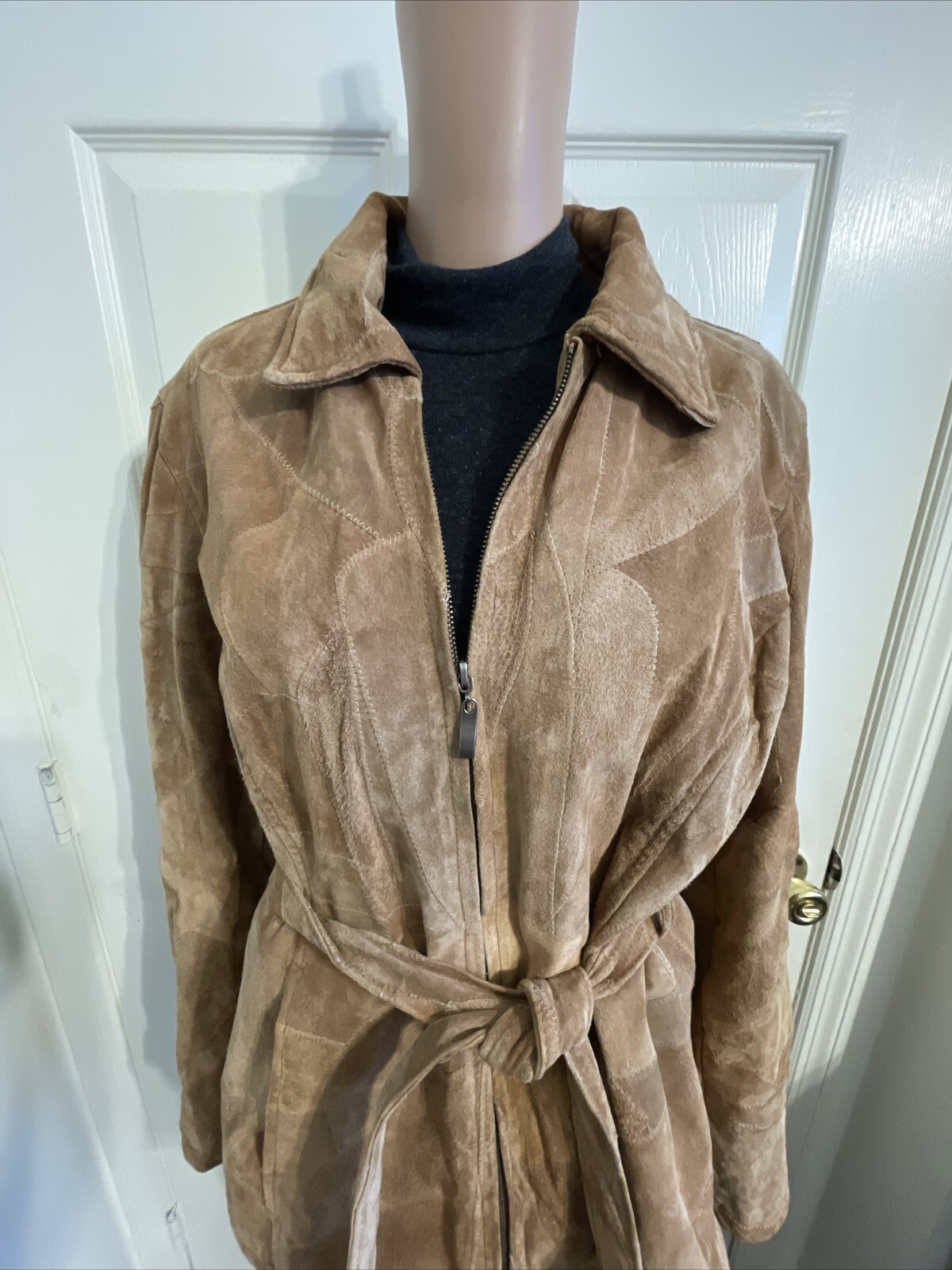 Ladies Vintage Leather TRENCH Coat Tan MidLength coa… Gem