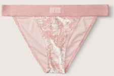 Victoria's Secret PINK Wide Waistband Velvet Bikini Panty Silver Pink L XL NWT