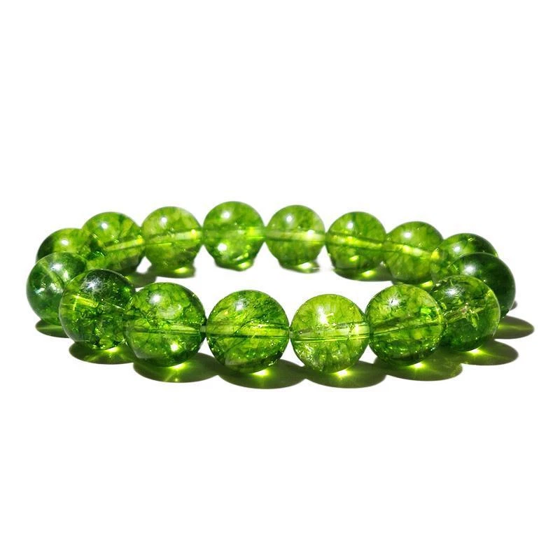 HOT Natural Peridot Stone Bracelet Green Crystal Beads Stretch Bracelet Handmade - Image 3 of 4