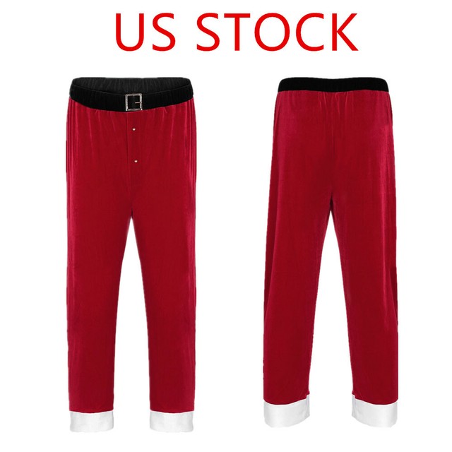 Christmas Mens Long Pants Velvet Christmas Santa Claus Costume Loose