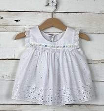vintage Baby Girl C.I. CASTRO Sz 6m White Eyelet Sleeveless Dress Apron Overlay