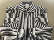 BROOKS BROTHERS EUC Milano Blue White Striped Cotton Lycra 15 35