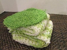 HANDMADE SET OF 2 CROCHET COTTON DISH CLOTHS AND 1 SCRUBBY Lime Greens #2