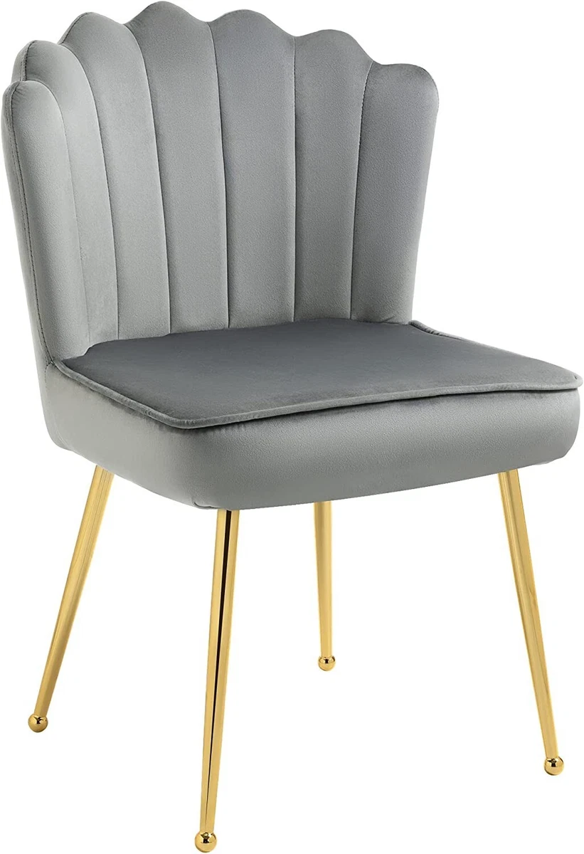 Grey Velvet Vanity Chair Luxury Shell Design Bedroom Accent Seat