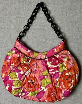 Vera Bradley Edith Floral Rose Pink Red Green Hobo Chain linked ZIP Shoulder Bag