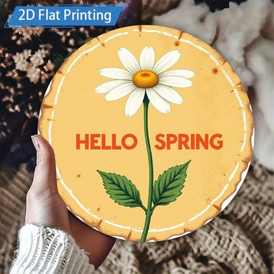 Hello Spring Daisy Print Easter Tin Metal Signs Home Décor 8x8