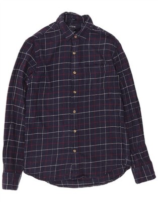 J. CREW Herren Slim Fit Flanell Hemd Small Navy Blau Kariert Baumwolle BW06