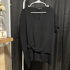 ANA A New Approach Women’s XL Black Twist Knot V Neck High Low Top Blouse