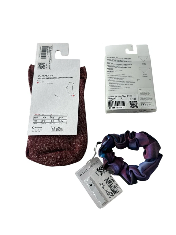 New Bundle Of 3 Lululemon Accessories Large Socks Bikini Underwear Scrunchie - Image 2 of 4