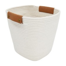 Medium White Cotton Rope Decorative Storage Basket 11 in x 11 in