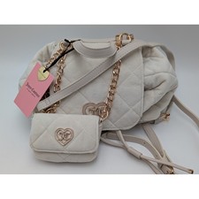 Juicy Couture Backpack Women Small Cream Quilted Velvet Heart Logo Pouch NWT