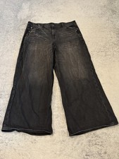 American Eagle Strigid Black Super High-Rise Ultra Wide Leg Jeans Womens Sz 16L
