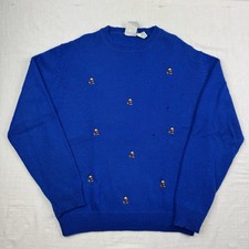 Vintage Mickey Mouse Sweater Adult XL Blue Embroider 100 Wool Disney World 90s