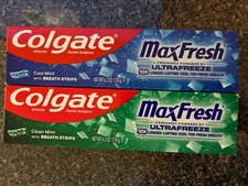 Lot Of 2 Colgate MaxFresh Anticavity Mint Toothpaste W/Breath Strips 6.3oz