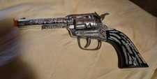 Vintage Pony Boy Cast Metal Toy Cap Gun Revolver w/ Ornate Engraving