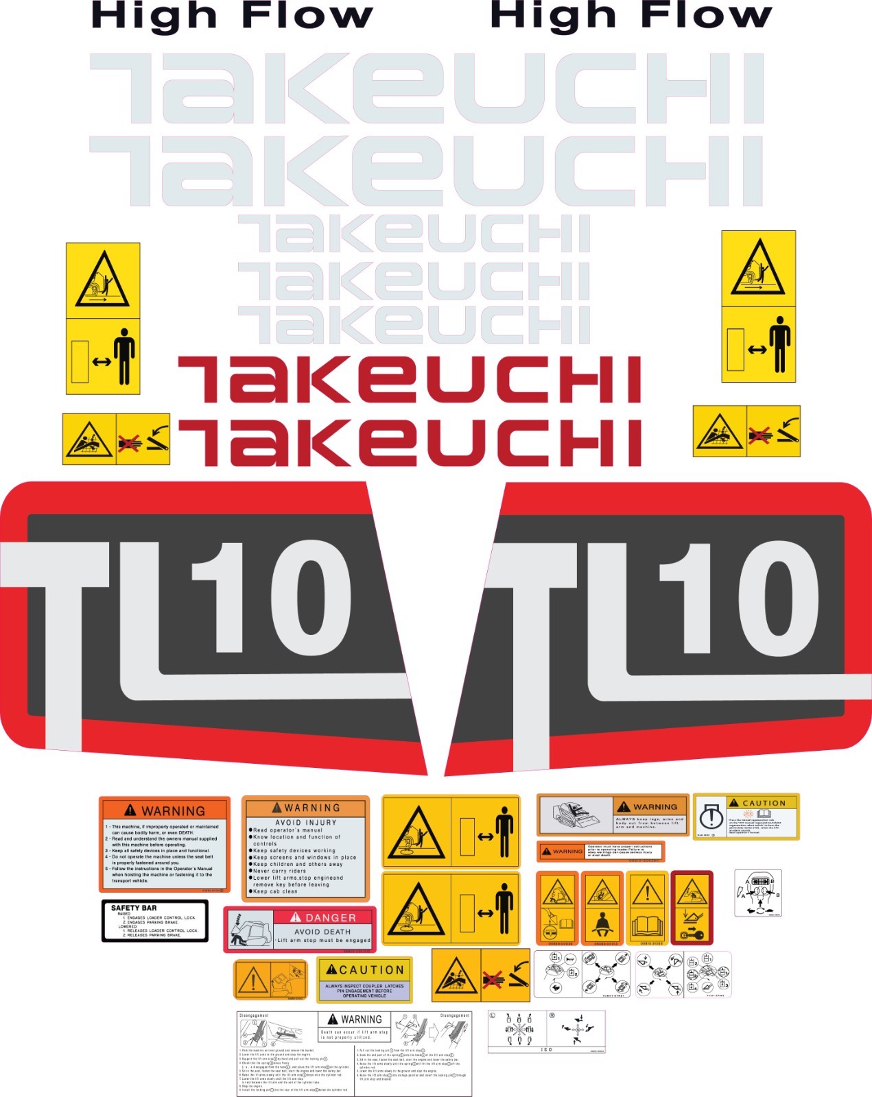 Fits Takeuchi TL10 Decal Kit Skid Steer - 3M VINYL- FREE SHIPPING