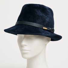 Vintage Blue Faux Fur Fedora Hat Adoria La Vienne Asymmetrical Brim Made Austria