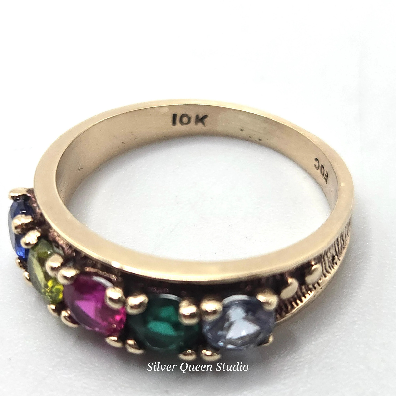 Solid 10K Yellow Gold Ring with Multiple Gemstone… - image 2