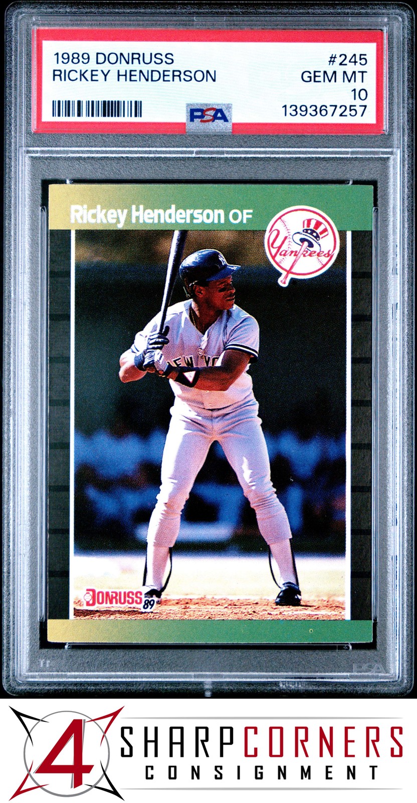 1989 DONRUSS #245 RICKEY HENDERSON YANKEES HOF PSA 10