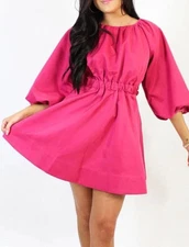 DO+ BE Magenta Open Back Puff Sleeve Fit Flare Mini Dress Women's Size Small