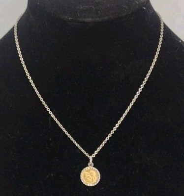 Burdick Sterlingsilber & 14k Gold Cherub Engel Münze 925 Anhänger 16-17'' Kette