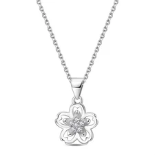 KUNSIR 925 Sterling Silver Shinny Flower Pendant Necklace For Women Jewelry Gift