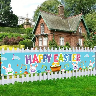 Happy Easter Banners 79x18 Inch Spring Cute Bunny Large Yard Sign Banner Colo...