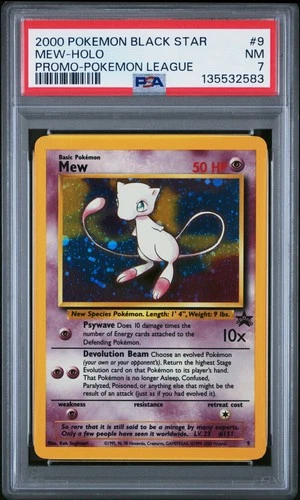 2000 POKEMON PROMO BLACK STAR POKEMON LEAGUE #9 MEW-HOLO PSA 7