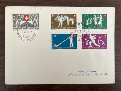 Neat SWITZERLAND 1951  First Day Cover  FDC Sc# B201-205