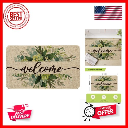 Eucalyptus Floral Leaves Welcome Spring , Summer Decor Low-Profile Switch Rug...