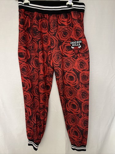 NBA Chicago Bulls Derrick Rose Sweatpants Joggers Black Red Roses Medium - Picture 2 of 12