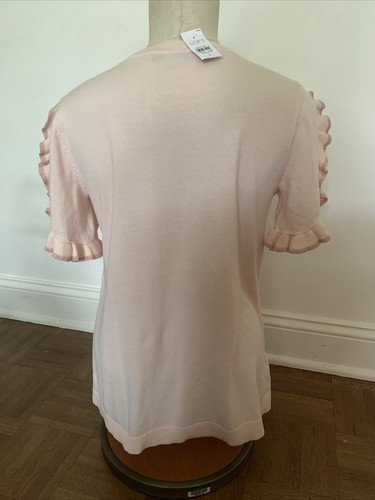 loft nwt womens peach pink crew neck short sleeve sweater ruffle size small - Picture 3 of 10