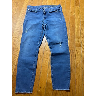 GAP 1969 Jeans Womens Size 32R Blue Distressed Mid Rise Zip Fly Denim Raw Hem