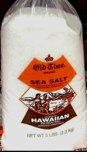 THREE BAGS OF Hawaiian Old Time  Sea Salt Medium Grains. 5 LBS FAST SHIPPING - Picture 1 of 2