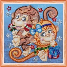 Mini Bead embroidery kit Funny monkeys DIY Embroidery Kit beadwork pattern