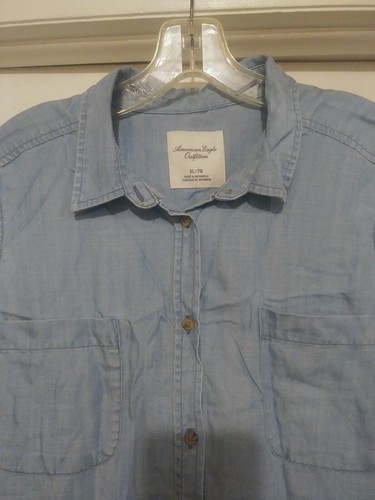 American Eagle Outfitters Women's Blue Lyocell Back-out Button-Up Top Size XL - Picture 3 of 8