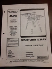 Instruction Manual Fits Craftsman 10" Table Saw 113.298721 113.298761