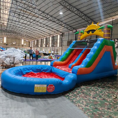 23FT Commercial Large PVC Inflatable Bounce House Double Water Slides Water Park