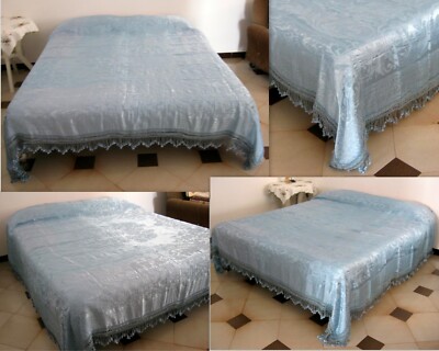 ANTICA COPERTA MATRIMONIALE SETA DAMASCATA 250 X 230 VINTAGE