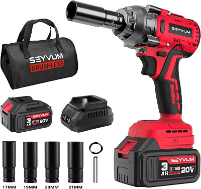 SEYVUM 1/2 in Brushless Cordless Impact Wrench - 320 Ft-lbs, LED, 4 Sockets, Bag