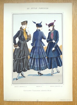 ANTIQUE FASHION PRINT Afternoon Dresses large Vintage Art Nouveau Pochoir  1915 | eBay UK